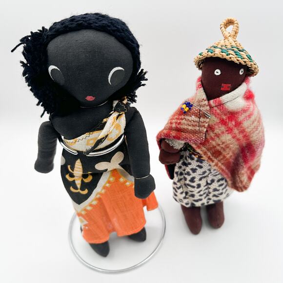 African Cloth Dolls Set – West African & Basotho Tribal Woman Vintage - Picture 1 of 13